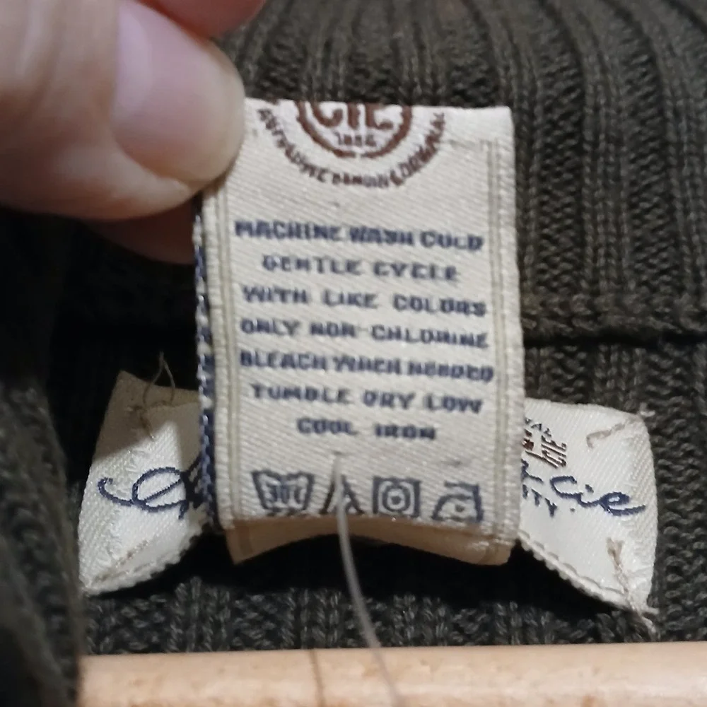 American Rag Mens Olive Green Military Quarter Zip Ribbed Cotton Sweater‎ Large